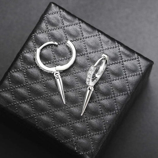 Silver Spiked Drop & Sparkling Crystal Hoop Earrings-Ariette Jewelry