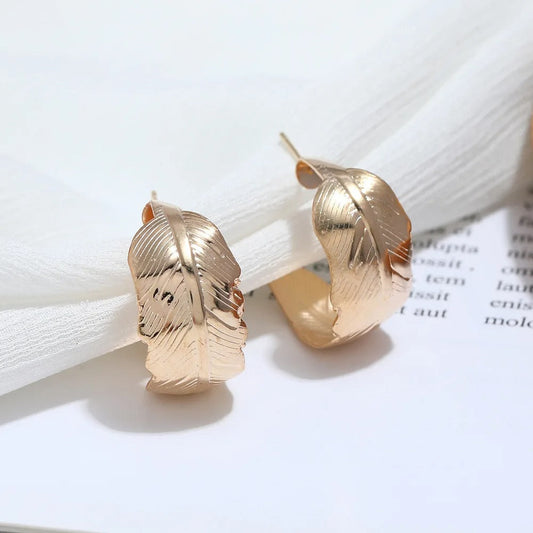 Vintage Gold Leaf Shaped Hoop Earrings-Ariette Jewelry