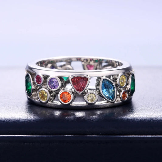 Silver Multi-Colored Stone Eternity Ring-Ariette Jewelry