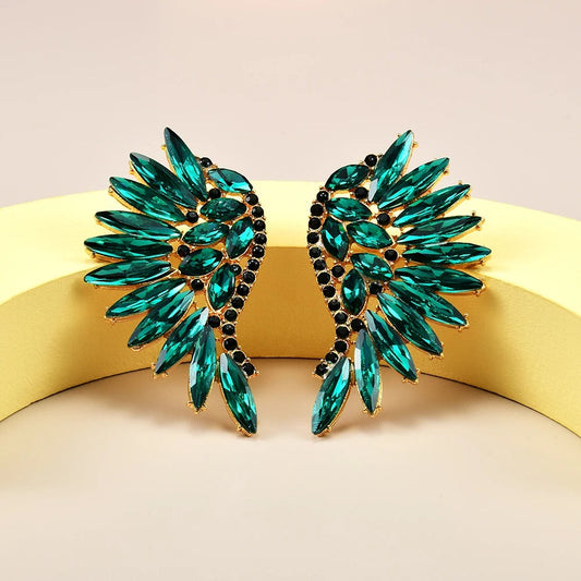 Vintage Gold & Teal Winged Crystal Earrings-Ariette Jewelry
