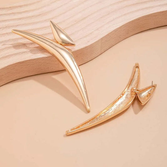 Vintage Gold Asymmetrical Sculpted Earrings-Ariette Jewelry