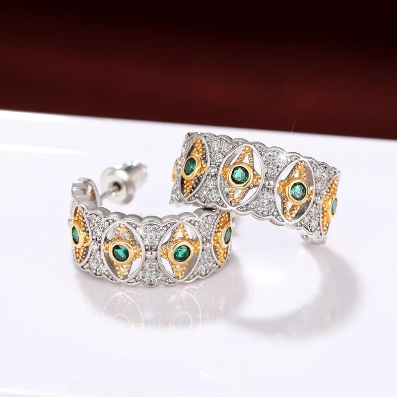 Vintage Silver Green Star Earrings-Ariette Jewelry
