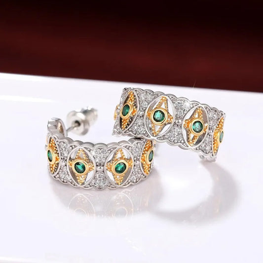 Vintage Silver Green Star Earrings-Ariette Jewelry