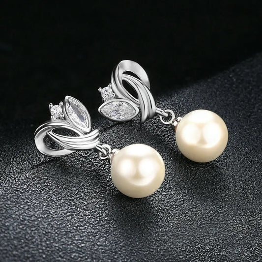 Silver Classic Pearl Drop & Vintage Flair Earrings-Ariette Jewelry