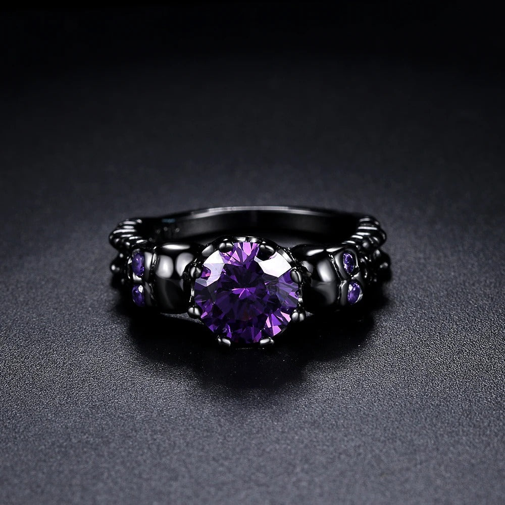 Vintage Black Round Purple Gemstone & Intricate Design Ring-Ariette Jewelry