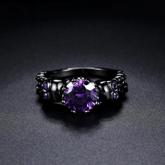 Vintage Black Round Purple Gemstone & Intricate Design Ring-Ariette Jewelry