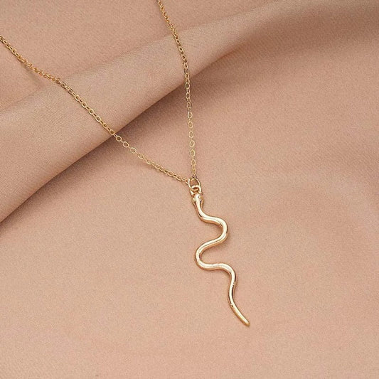 Vintage Gold Snake-Shaped Pendant Necklace-Ariette Jewelry