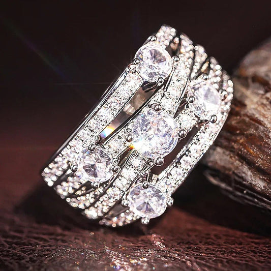 Vintage Silver Crystal Wave Ring-Ariette Jewelry
