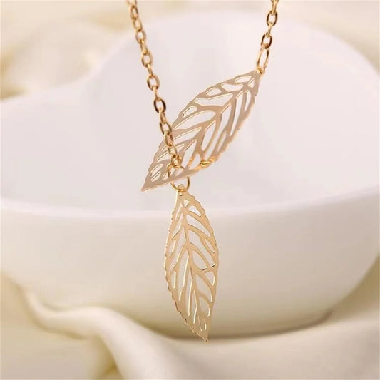 Gold Hollow Leaf Pendant Necklace-Ariette Jewelry