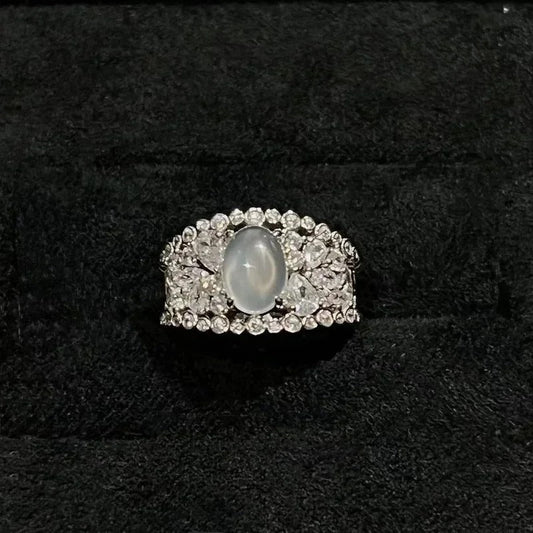 Classic Vintage Silver Moonstone Halo Ring-Ariette Jewelry
