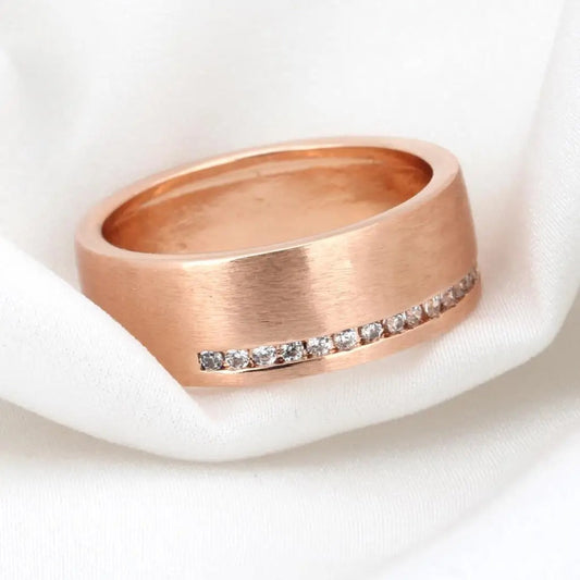 Rose Gold Horizontal Crystal & Matte Textured Ring-Ariette Jewelry