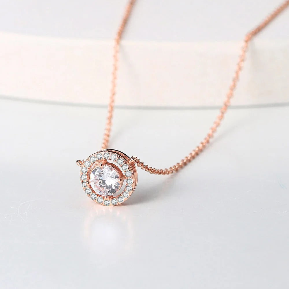 Vintage Rose Gold Crystal Circle Pendant Necklace-Ariette Jewelry