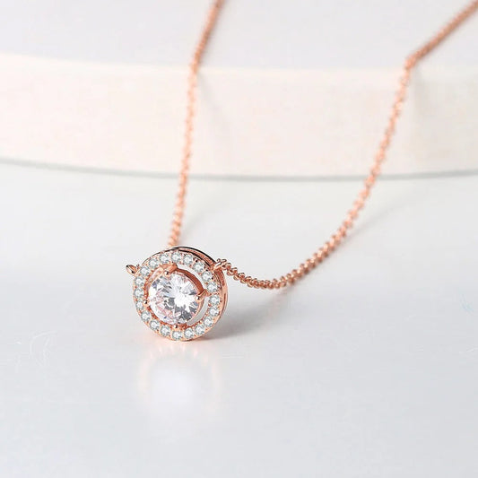Vintage Rose Gold Crystal Circle Pendant Necklace-Ariette Jewelry