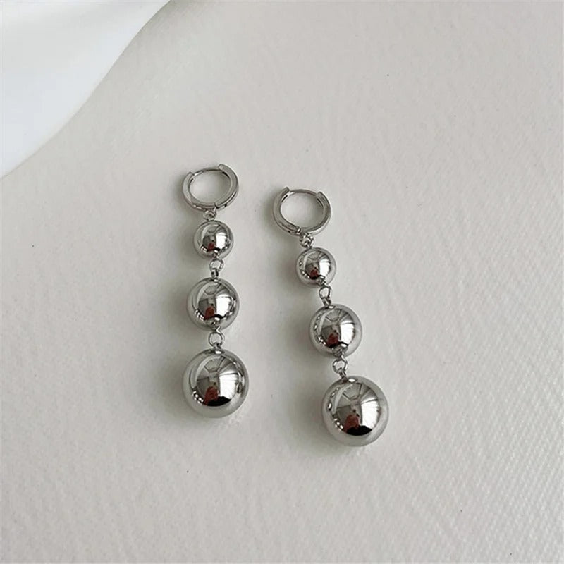 Silver Triple Ball Dangle Earrings-Ariette Jewelry
