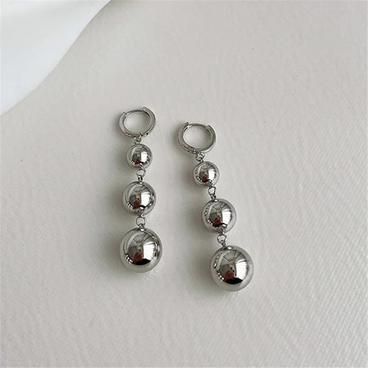 Silver Triple Ball Dangle Earrings-Ariette Jewelry