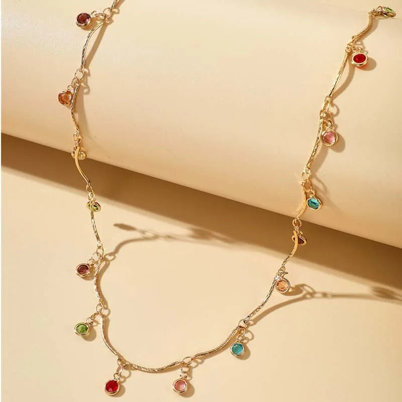 Gold Vibrant Colored Stones & Twisted Chain Necklace-Ariette Jewelry