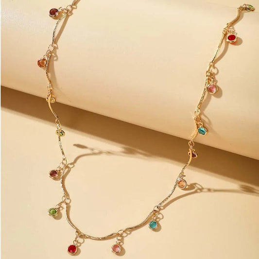Gold Vibrant Colored Stones & Twisted Chain Necklace-Ariette Jewelry