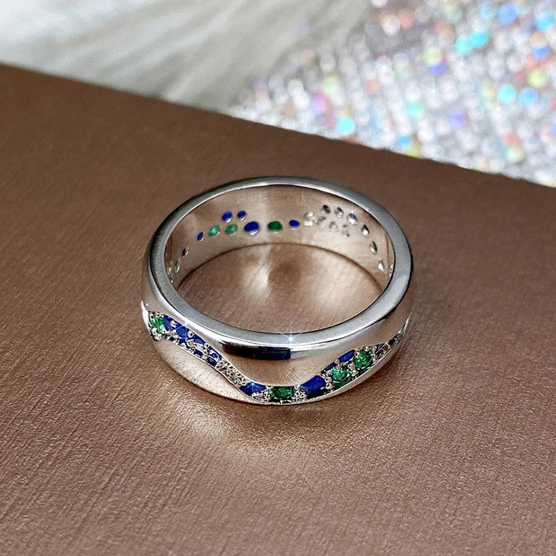 Vintage Silver Blue & Green Stone Wave Ring-Ariette Jewelry
