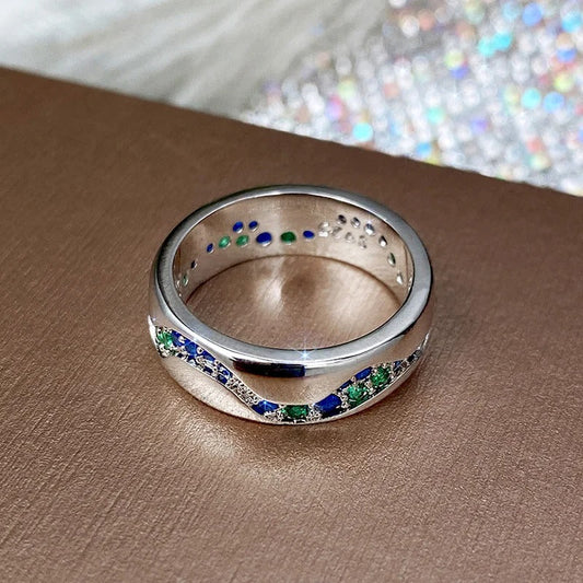 Vintage Silver Blue & Green Stone Wave Ring-Ariette Jewelry