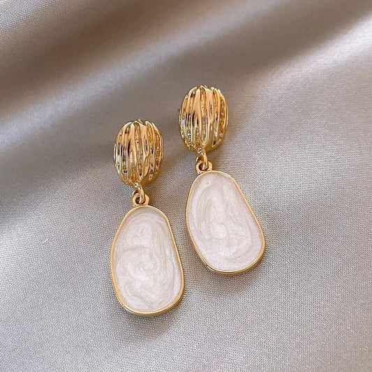 Vintage Gold Oval Drop Earrings-Ariette Jewelry