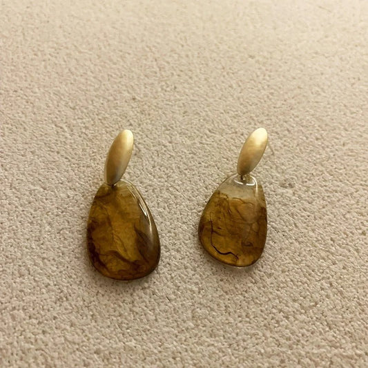 Retro Brown Geometric Classic Teardrop Shape Earrings-Ariette Jewelry