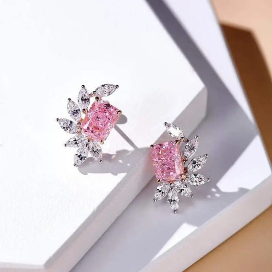Pink & White Gemstone Floral Earrings-Ariette Jewelry