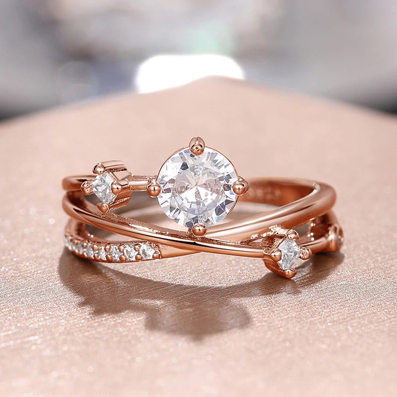 Vintage Rose Gold Round Stone Ring-Ariette Jewelry