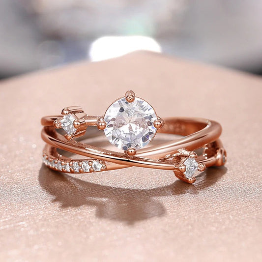 Vintage Rose Gold Round Stone Ring-Ariette Jewelry