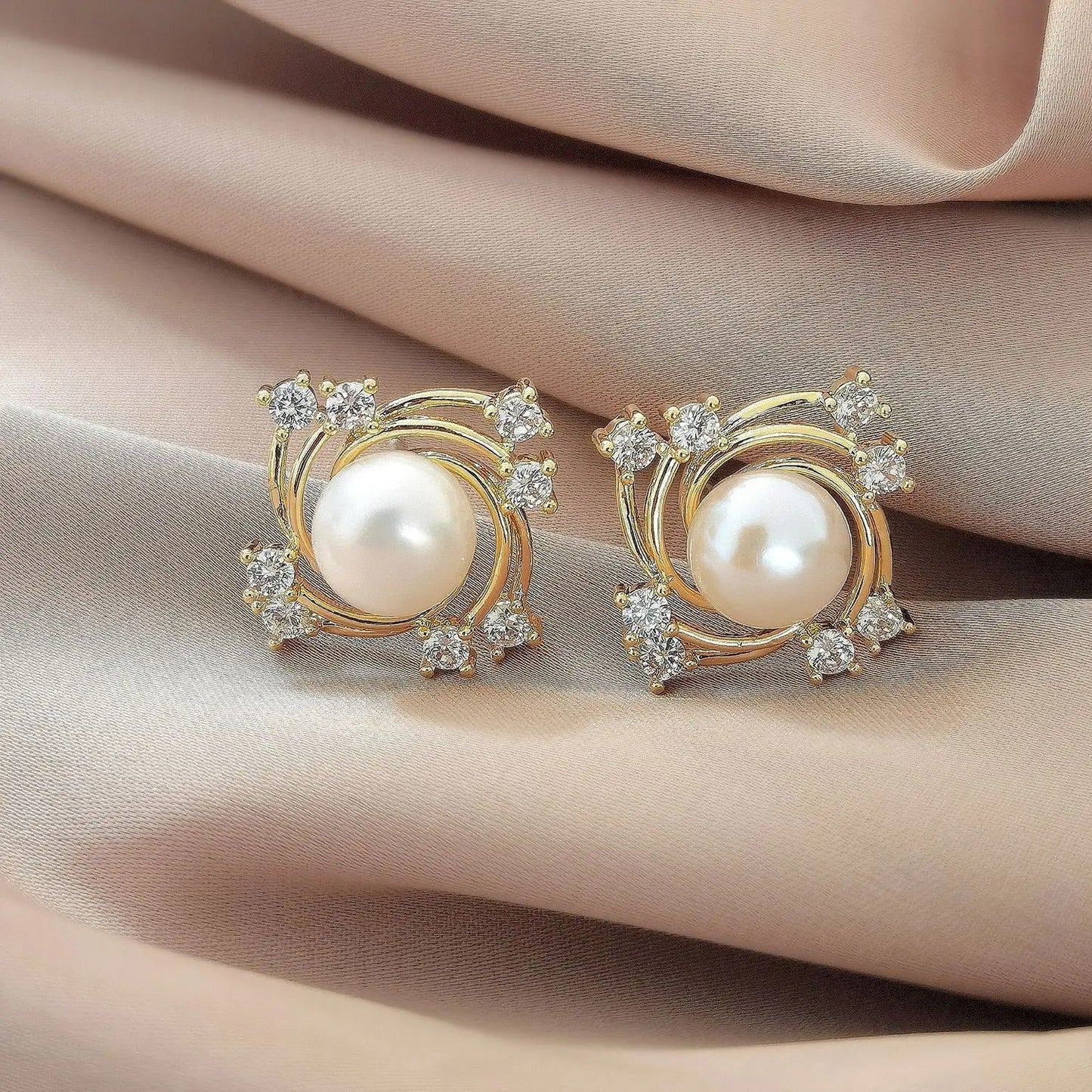 Vintage Gold Swirl Pearl Earrings-Ariette Jewelry