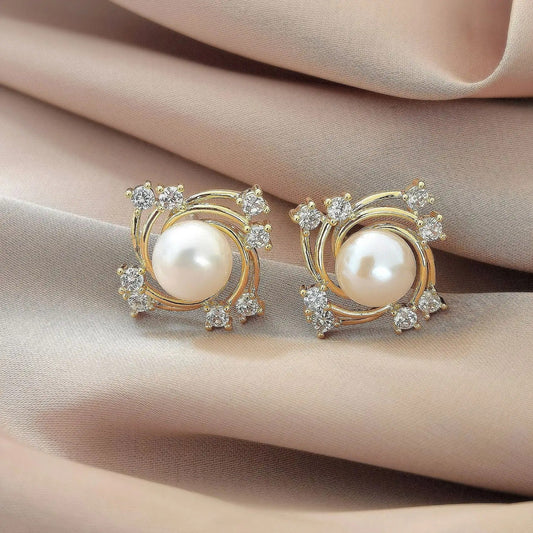 Vintage Gold Swirl Pearl Earrings-Ariette Jewelry