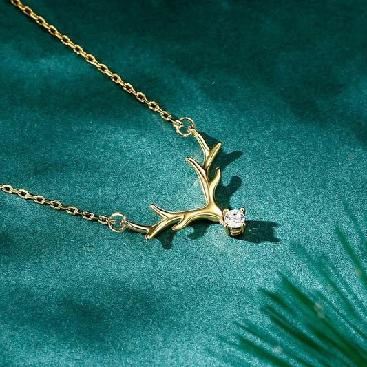 Vintage Gold Antler & Crystal Necklace-Ariette Jewelry