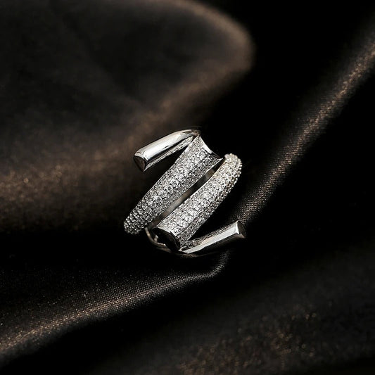 Vintage Silver Spiral Crystal Adjustable Ring-Ariette Jewelry