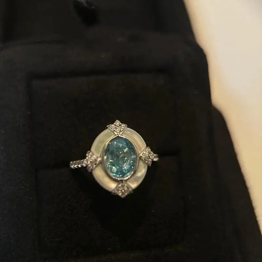 Timeless Vintage White Silver Aquamarine Adjustable Ring-Ariette Jewelry