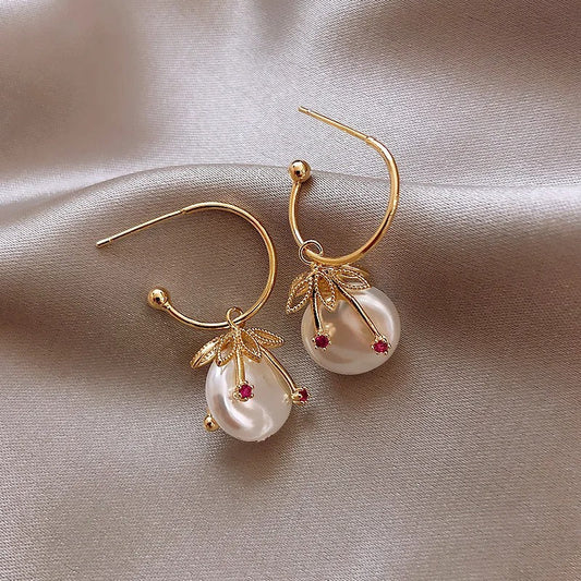 Vintage Gold & Pearl Cherry Earrings-Ariette Jewelry
