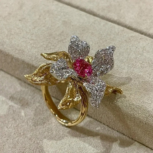 Classic Vintage Gold & Silver Ruby Adjustable Ring-Ariette Jewelry