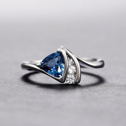 Vintage Silver Blue Trillion Stone Ring-Ariette Jewelry