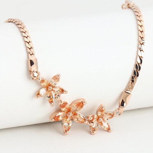 Vintage Rose Gold Three Multicolor Flower Bracelet-Ariette Jewelry
