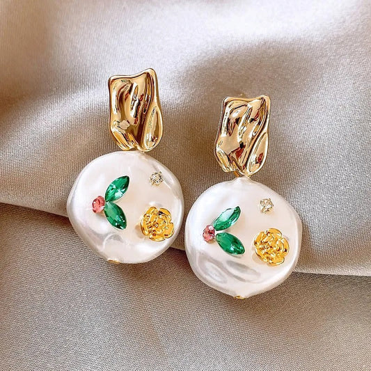 Vintage Gold & Pearl Blossom Earrings-Ariette Jewelry