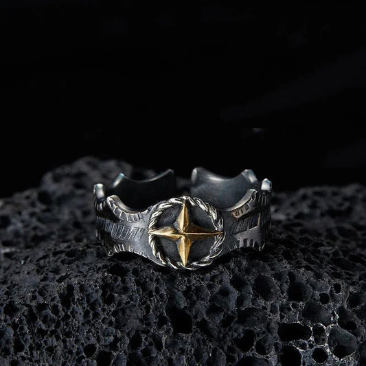 Silver Vintage Starlight Black Adjustable Ring-Ariette Jewelry