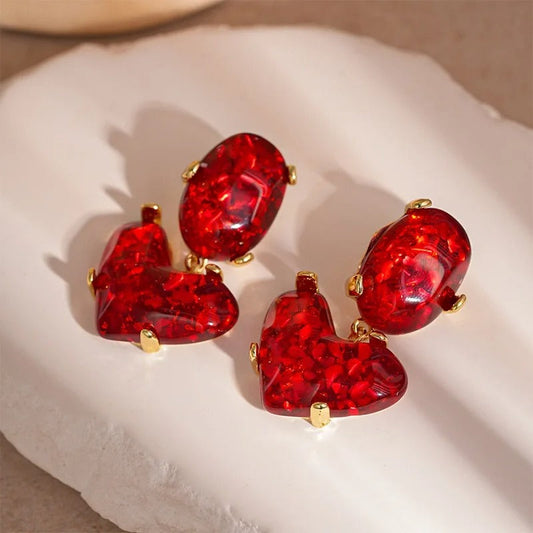 Vintage Red Heart Glass Pendant Earrings-Ariette Jewelry