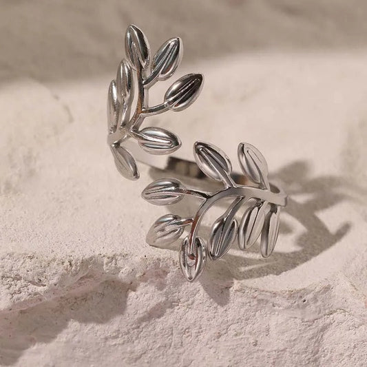 Silver Leaf & Vine Pattern Adjustable Ring-Ariette Jewelry