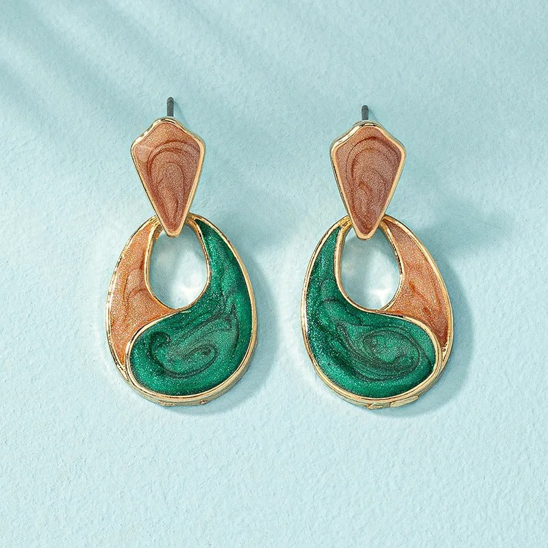 Vintage Gold Swirl Patchwork Drop Earrings-Ariette Jewelry