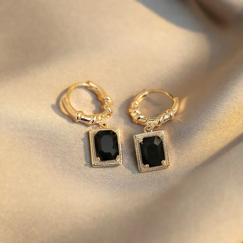 Gold Black Zirconia Pendant Earrings-Ariette Jewelry