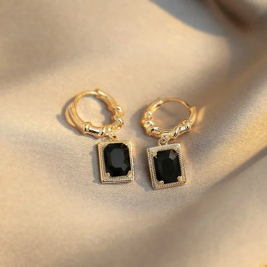 Gold Black Zirconia Pendant Earrings-Ariette Jewelry