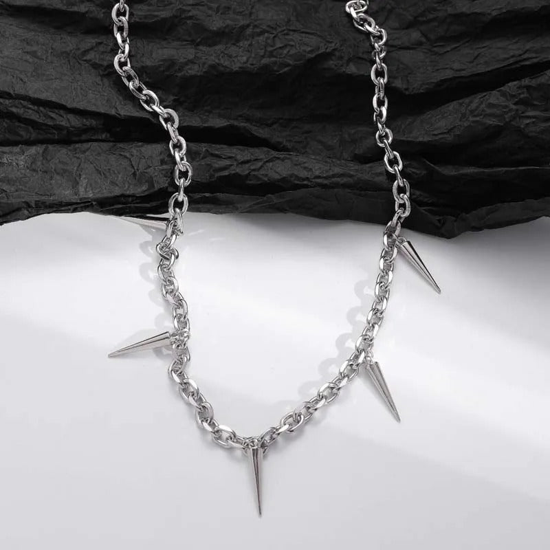 Silver Spiked Pendant & Chain Design Necklace-Ariette Jewelry