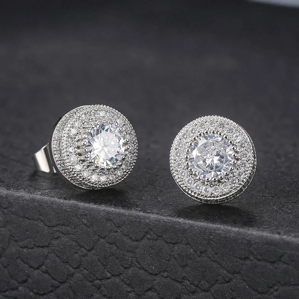Timeless Silver Crystal-Accented Round Stud Earrings-Ariette Jewelry