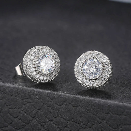 Timeless Silver Crystal-Accented Round Stud Earrings-Ariette Jewelry