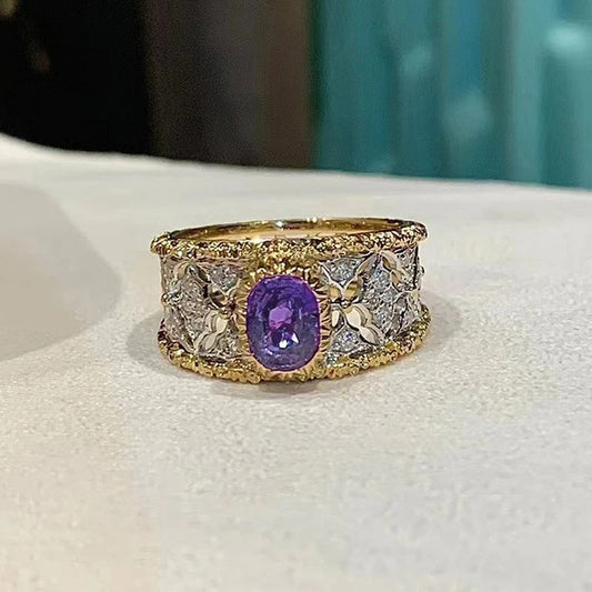 Gold Purple Gemstone Floral Ring-Ariette Jewelry
