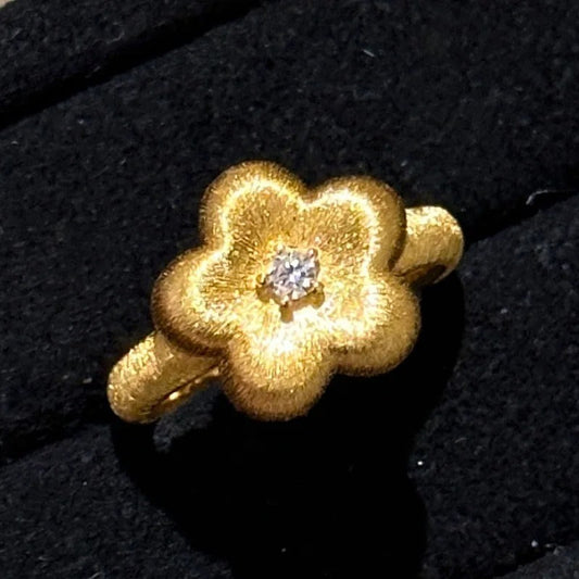 Vintage Gold Floral Diamond Center Adjustable Ring-Ariette Jewelry