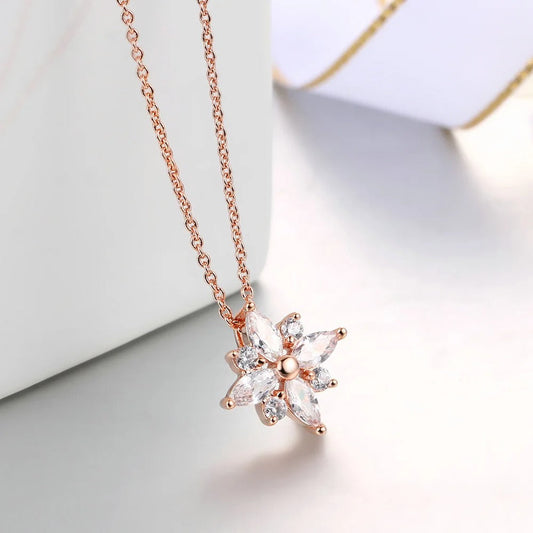 Vintage Rose Gold Floral Crystal Pendant Necklace-Ariette Jewelry